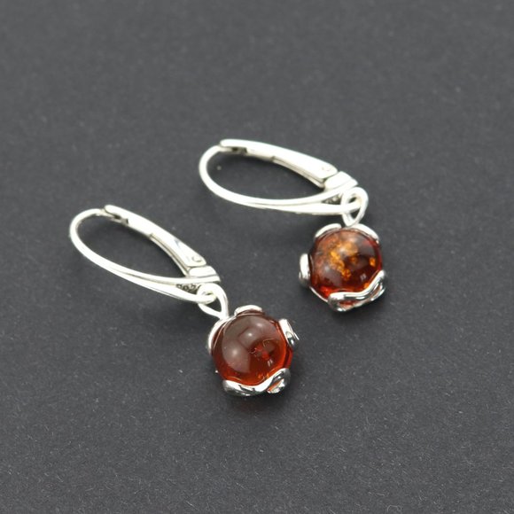 Sterling silver earrings with natural Baltic amber, amber drop earrings - Picture 13 of 14